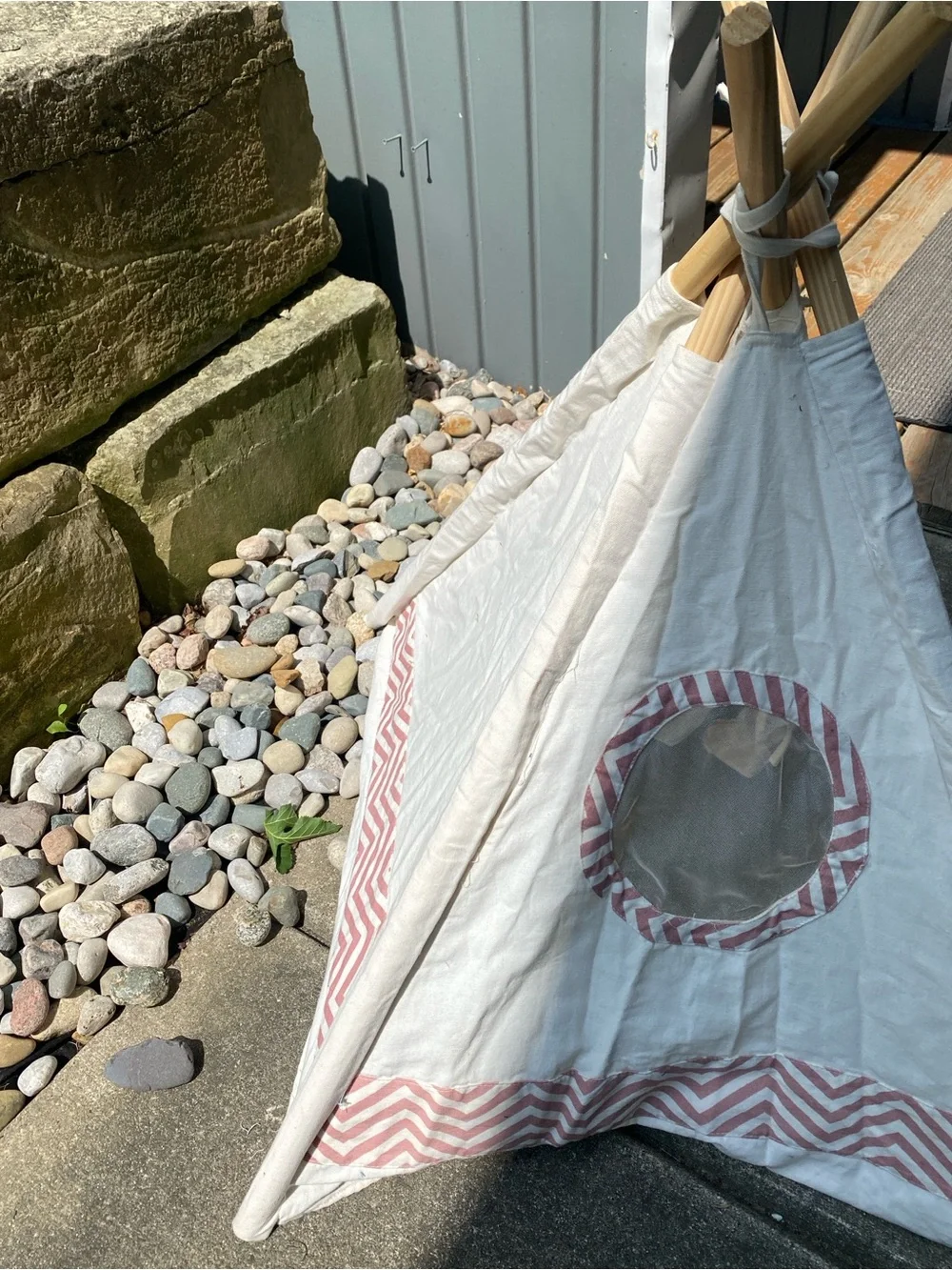 Cotton canvas pet fort teepee tent pink and cream